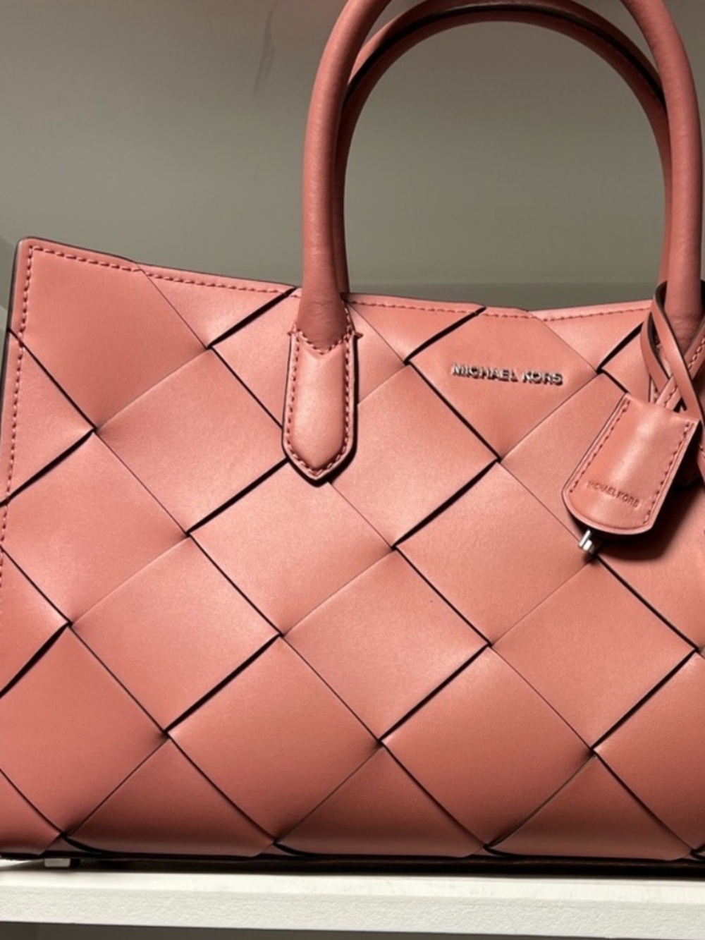 Michael Kors Rose Pink Woven Leather Satchel with Strap - Picture 5 of 6